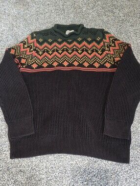 L.L. Bean Fair Isle Rollneck Sweater Mens Medium Brown Organic Cotton Knit
